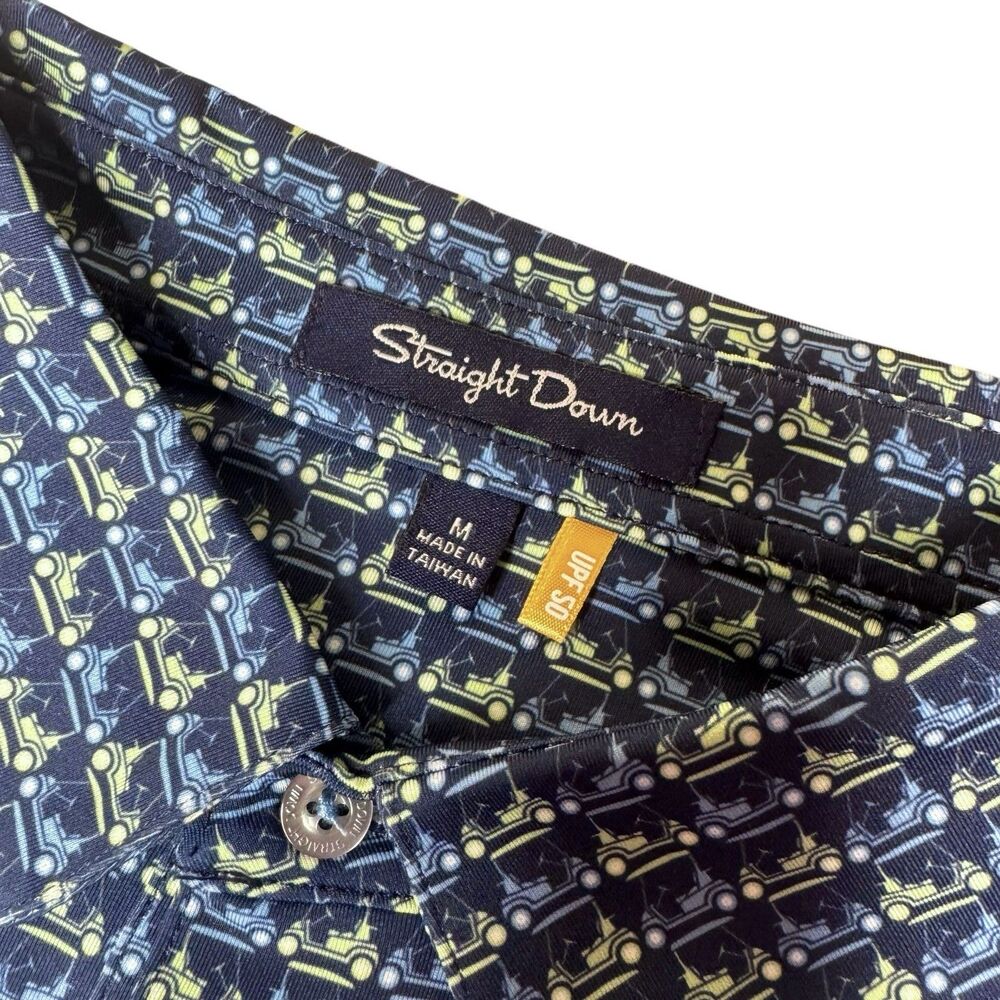 Straight Down Golf‎ Polo Shirt Mens M Blue Golf Cart All Over Print Performance - Picture 8 of 9